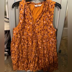 BB Dakota Orange Floral Tiered Sleeveless Tunic